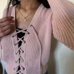 Cute pink tie up Sweater